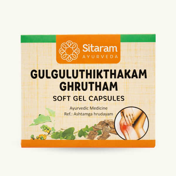 Sitaram Ayurveda, Gulgulu Thiktakam Ghrutham cápsulas blandas, 100 cápsulas, suplemento ayurvedico